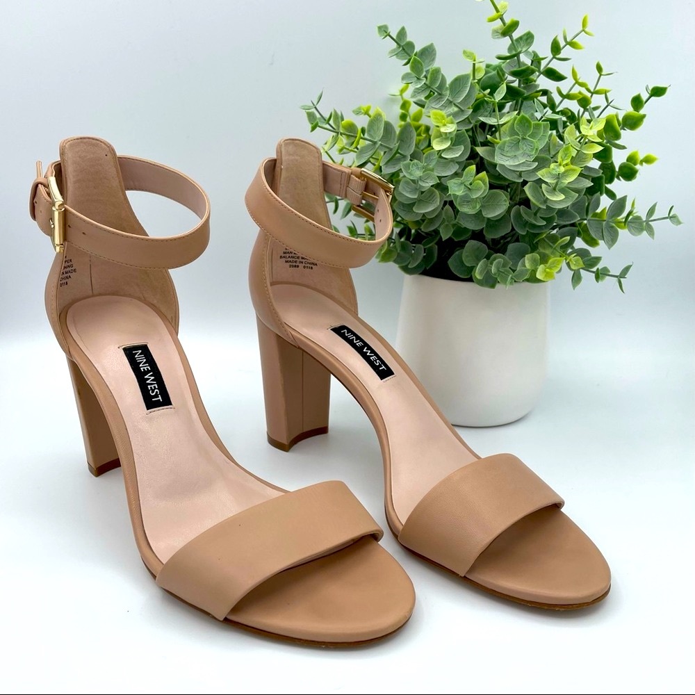 Nine West Nora Block Heel Sandal in Nude | Size: 7.5
